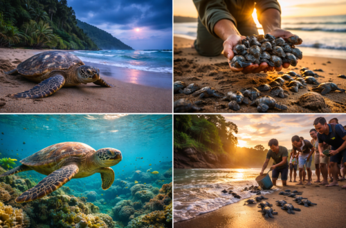 Sea turtle nesting on Sukamade Beach in Meru Betiri National Park Dense rainforest path in Meru Betiri, East Java Green Bay (Teluk Hijau) turquoise waters East Java Rafflesia zollingeriana blooming in Meru Betiri jungle